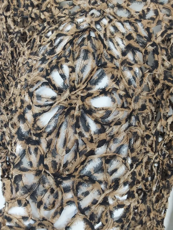 Chico's Boho Chic Silk Animal Print Open Crochet Cropped Tie Front Cardigan - Picture 6 of 6